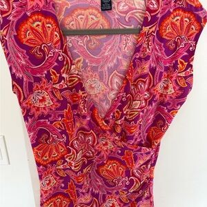 Chaps Pink Purple Paisley Tank Top with Orange Accents